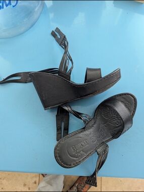 Born Black Women’s Wedge Sandals with Braided Straps
